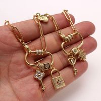 Basic Heart Shape Key Lock Copper Plating Inlay Zircon Gold Plated Pendant Necklace main image 3