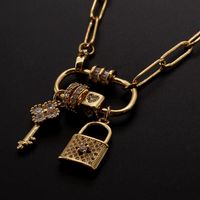 Basic Heart Shape Key Lock Copper Plating Inlay Zircon Gold Plated Pendant Necklace main image 2