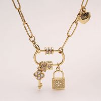 Basic Heart Shape Key Lock Copper Plating Inlay Zircon Gold Plated Pendant Necklace sku image 2