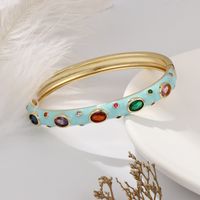 Simple Style Solid Color Copper Enamel Plating Inlay Zircon 18k Gold Plated Bangle main image 5