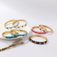 Simple Style Solid Color Copper Enamel Plating Inlay Zircon 18k Gold Plated Bangle main image 1