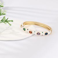Simple Style Solid Color Copper Enamel Plating Inlay Zircon 18k Gold Plated Bangle main image 4