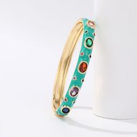 Simple Style Solid Color Copper Enamel Plating Inlay Zircon 18k Gold Plated Bangle main image 2