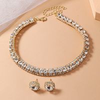 Elegant Round Alloy Plating Inlay Rhinestones Gold Plated Women's Earrings Necklace main image 3