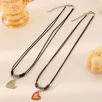 Simple Style Heart Shape Alloy Leather Rope Enamel Unisex Pendant Necklace main image 5