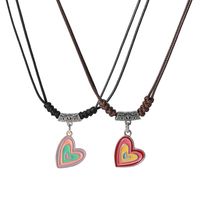 Simple Style Heart Shape Alloy Leather Rope Enamel Unisex Pendant Necklace main image 2