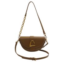 Women's Small All Seasons Pu Leather Solid Color Classic Style Oval Magnetic Buckle Saddle Bag sku image 1