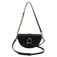 Women's Small All Seasons Pu Leather Solid Color Classic Style Oval Magnetic Buckle Saddle Bag sku image 4