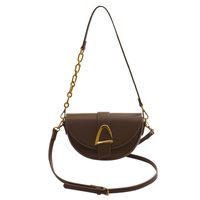 Women's Small All Seasons Pu Leather Solid Color Classic Style Oval Magnetic Buckle Saddle Bag sku image 2