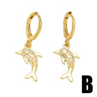 1 Pair Sweet Dolphin Heart Shape Plating Inlay Copper Zircon 18k Gold Plated Drop Earrings sku image 2