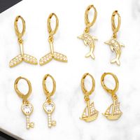 1 Pair Sweet Dolphin Heart Shape Plating Inlay Copper Zircon 18k Gold Plated Drop Earrings main image 1