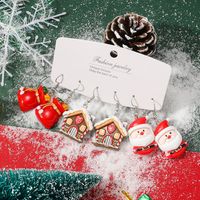 1 Pair Cartoon Style Christmas House Christmas Tree Santa Claus Stoving Varnish Arylic Drop Earrings sku image 1