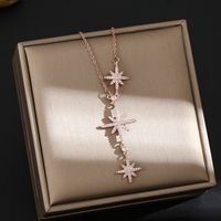 Titanium Steel Simple Style Plating Inlay Heart Shape Flower Zircon Pendant Necklace sku image 107