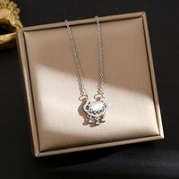 Titanium Steel Simple Style Plating Inlay Heart Shape Flower Zircon Pendant Necklace sku image 12