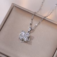 Titanium Steel Simple Style Plating Inlay Heart Shape Flower Zircon Pendant Necklace sku image 36