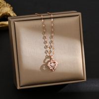 Titanium Steel Simple Style Plating Inlay Heart Shape Flower Zircon Pendant Necklace sku image 7