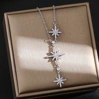 Titanium Steel Simple Style Plating Inlay Heart Shape Flower Zircon Pendant Necklace sku image 101