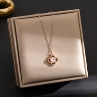 Titanium Steel Simple Style Plating Inlay Heart Shape Flower Zircon Pendant Necklace sku image 99