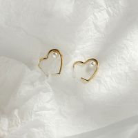 1 Pair Simple Style Heart Shape Plating Inlay Copper Pearl 18k Gold Plated Ear Studs main image 3