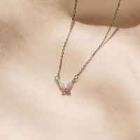 201 Stainless Steel 304 Stainless Steel Titanium Steel Gold Plated Simple Style Commute Plating Inlay Butterfly Artificial Gemstones Pendant Necklace main image 3