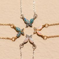201 Stainless Steel 304 Stainless Steel Titanium Steel Gold Plated Simple Style Commute Plating Inlay Butterfly Artificial Gemstones Pendant Necklace main image 1