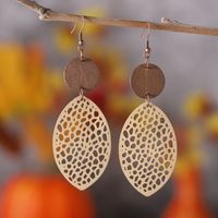 1 Pair Retro Leaves Hollow Out Pu Leather Wood Drop Earrings sku image 1