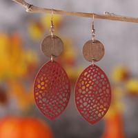 1 Pair Retro Leaves Hollow Out Pu Leather Wood Drop Earrings sku image 5