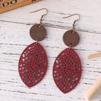 1 Pair Retro Leaves Hollow Out Pu Leather Wood Drop Earrings main image 6