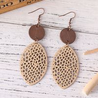 1 Pair Retro Leaves Hollow Out Pu Leather Wood Drop Earrings main image 5