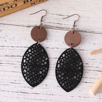 1 Pair Retro Leaves Hollow Out Pu Leather Wood Drop Earrings main image 4