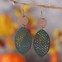 1 Pair Retro Leaves Hollow Out Pu Leather Wood Drop Earrings sku image 2