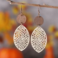 1 Pair Retro Leaves Hollow Out Pu Leather Wood Drop Earrings sku image 3