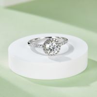Simple Style Solid Color Sterling Silver Plating Diamond Moissanite White Gold Plated Rings main image 4