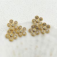 1 Pair Simple Style Flower Plating Inlay 304 Stainless Steel Zircon Gold Plated Ear Studs main image 1