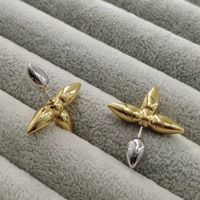 Retro Four Leaf Clover Brass Ear Studs Inlay Pearl Copper Earrings sku image 1