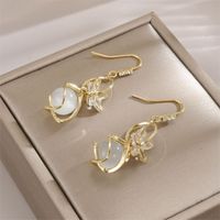 1 Pair Elegant Lady Flower Plating Inlay Copper Alloy Opal Zircon 18k Gold Plated Drop Earrings main image 3