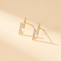 1 Pair Simple Style Cool Style Lightning Plating Inlay Copper Copper Alloy Zircon 18k Gold Plated Ear Studs main image 2