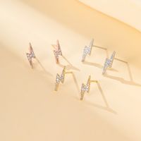 1 Pair Simple Style Cool Style Lightning Plating Inlay Copper Copper Alloy Zircon 18k Gold Plated Ear Studs main image 1