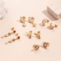 1 Pair French Style Simple Style Korean Style Unicorn Eye Wings Inlay Copper Zircon Earrings main image 2
