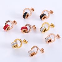 1 Pair Casual Roman Numeral Plating Inlay Stainless Steel Artificial Diamond 18k Gold Plated Rose Gold Plated Ear Studs main image 1