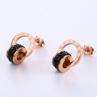 1 Pair Casual Roman Numeral Plating Inlay Stainless Steel Artificial Diamond 18k Gold Plated Rose Gold Plated Ear Studs main image 5