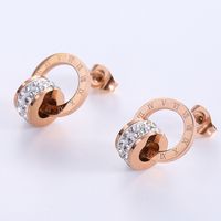 1 Pair Casual Roman Numeral Plating Inlay Stainless Steel Artificial Diamond 18k Gold Plated Rose Gold Plated Ear Studs main image 2