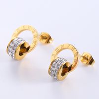 1 Pair Casual Roman Numeral Plating Inlay Stainless Steel Artificial Diamond 18k Gold Plated Rose Gold Plated Ear Studs main image 3