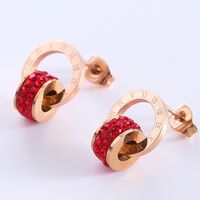 1 Pair Casual Roman Numeral Plating Inlay Stainless Steel Artificial Diamond 18k Gold Plated Rose Gold Plated Ear Studs main image 4