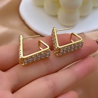 1 Pair Y2K Hip-Hop Simple Style Triangle Plating Inlay Copper Zircon Ear Studs main image 6
