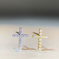 1 Pair Basic Cross Inlay Sterling Silver Moissanite Ear Studs main image 4