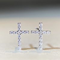 1 Pair Basic Cross Inlay Sterling Silver Moissanite Ear Studs main image 3