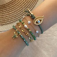 Stainless Steel Shell 18K Gold Plated Lady Simple Style Beaded Eye Bracelets main image 1