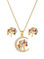 Elegant Rabbit Moon Heart Shape Copper Plating Inlay Zircon 18k Gold Plated Earrings Necklace sku image 2