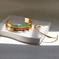 Simple Style Solid Color Copper Enamel Plating 18k Gold Plated Cuff Bracelets main image 3